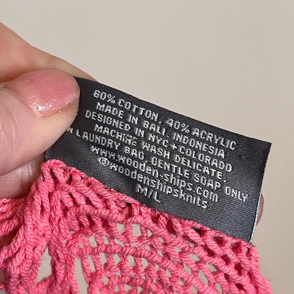 WOODEN SHIPS Cotton Pink Open Knit Sweater Size Medium/Large Beachy Summer - Picture 5 of 5